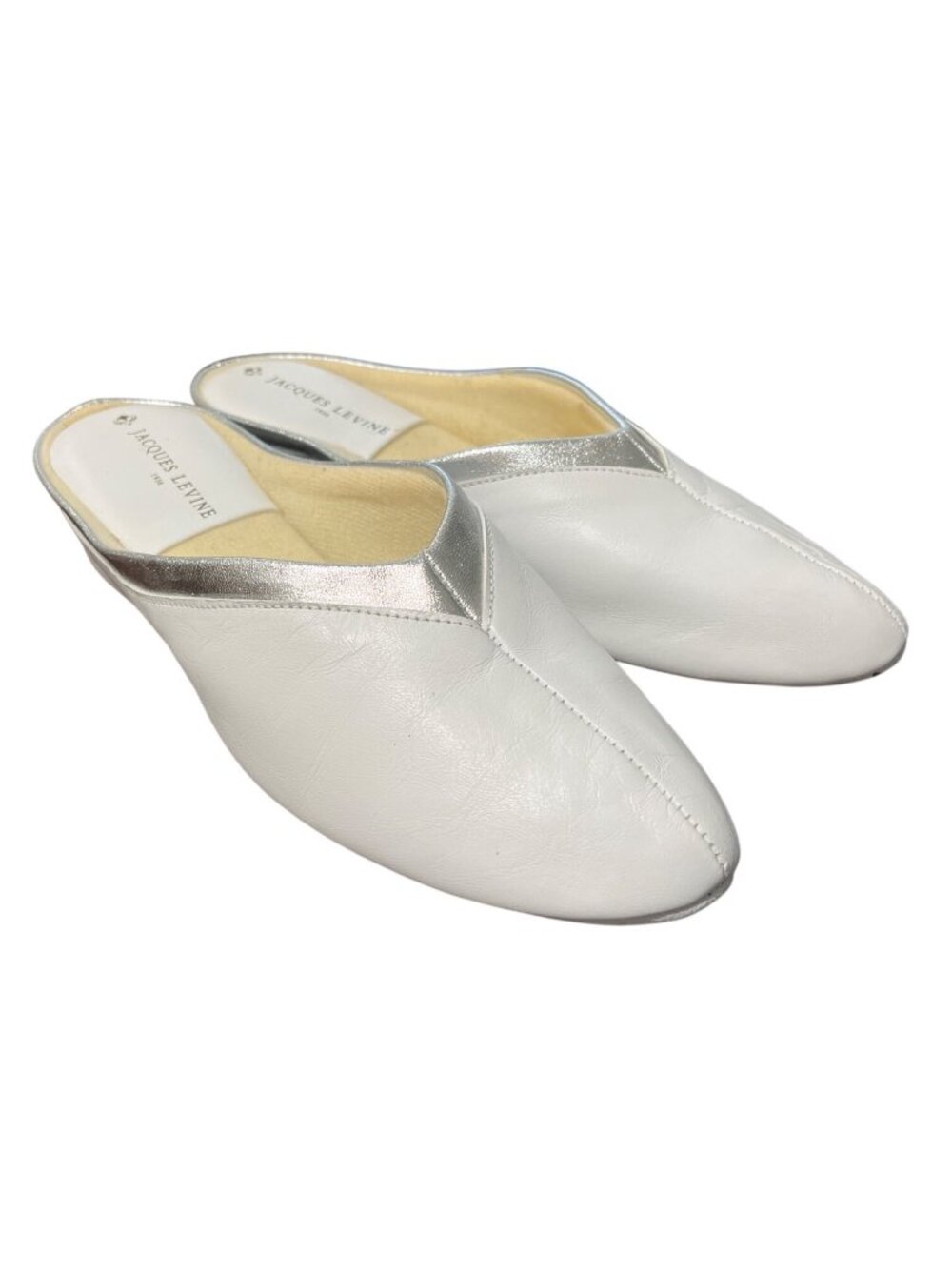Jacques Levine Womens Size 8.5 Indoor House Slippers White Leather Spain NEW